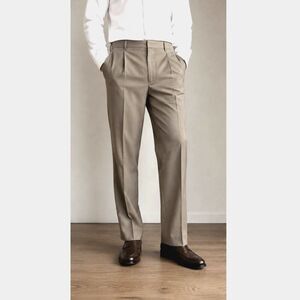 Louis Raphael Luxe Tan Super 120s Wool Trousers Pleated Pants 40x30 NWT